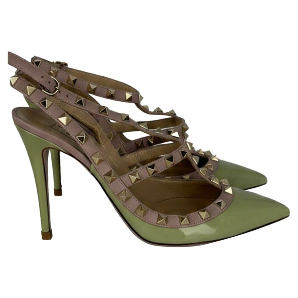 Valentino Rockstud Ankle Strap Sandals in Green Patent Leather